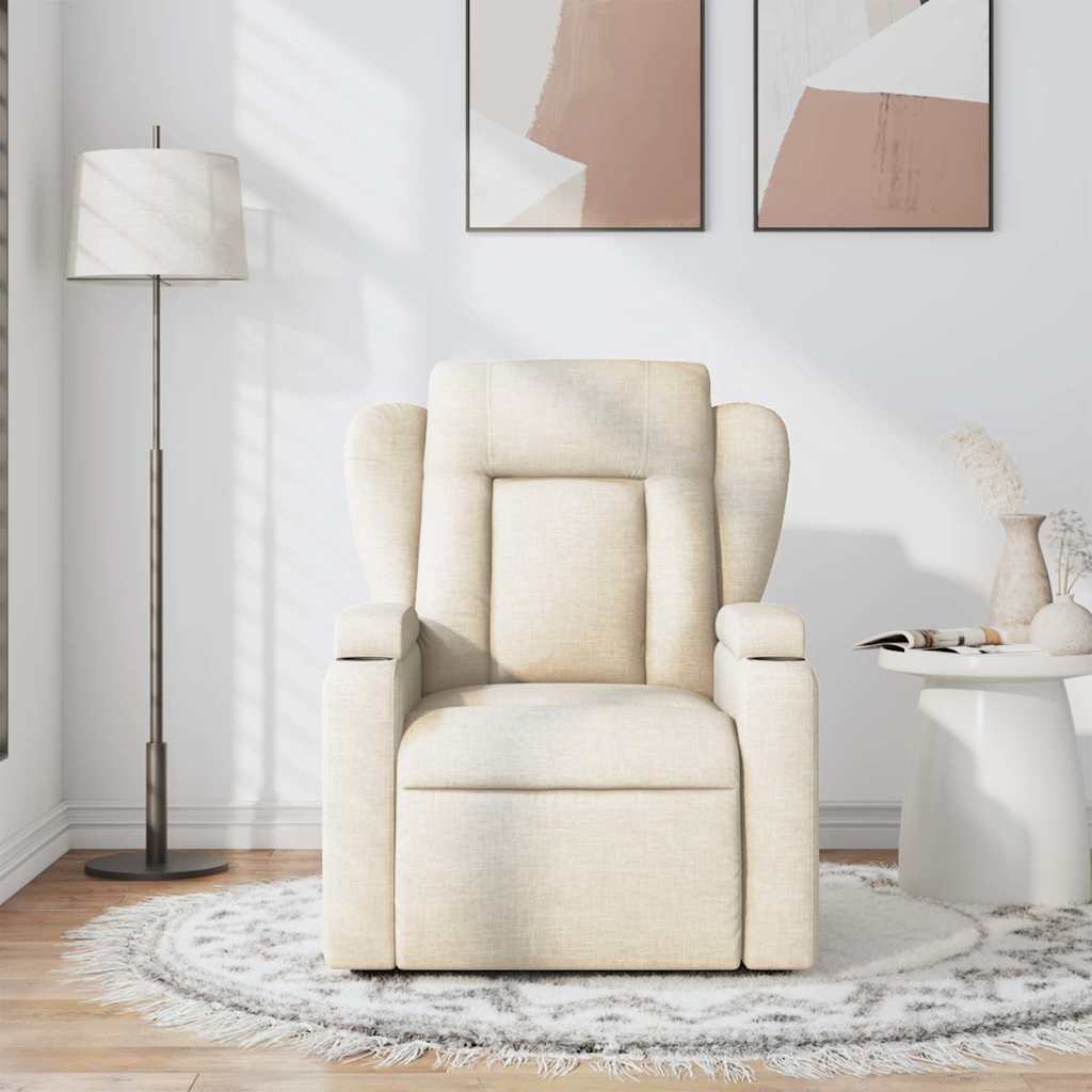 vidaXL Fotoliu rabatabil de masaj, crem, material textil