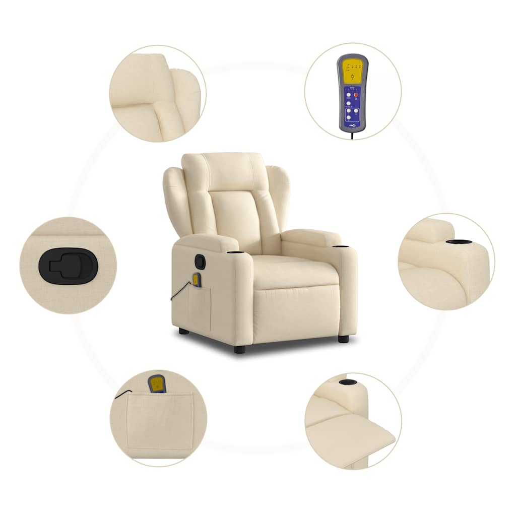 vidaXL Fotoliu rabatabil de masaj, crem, material textil