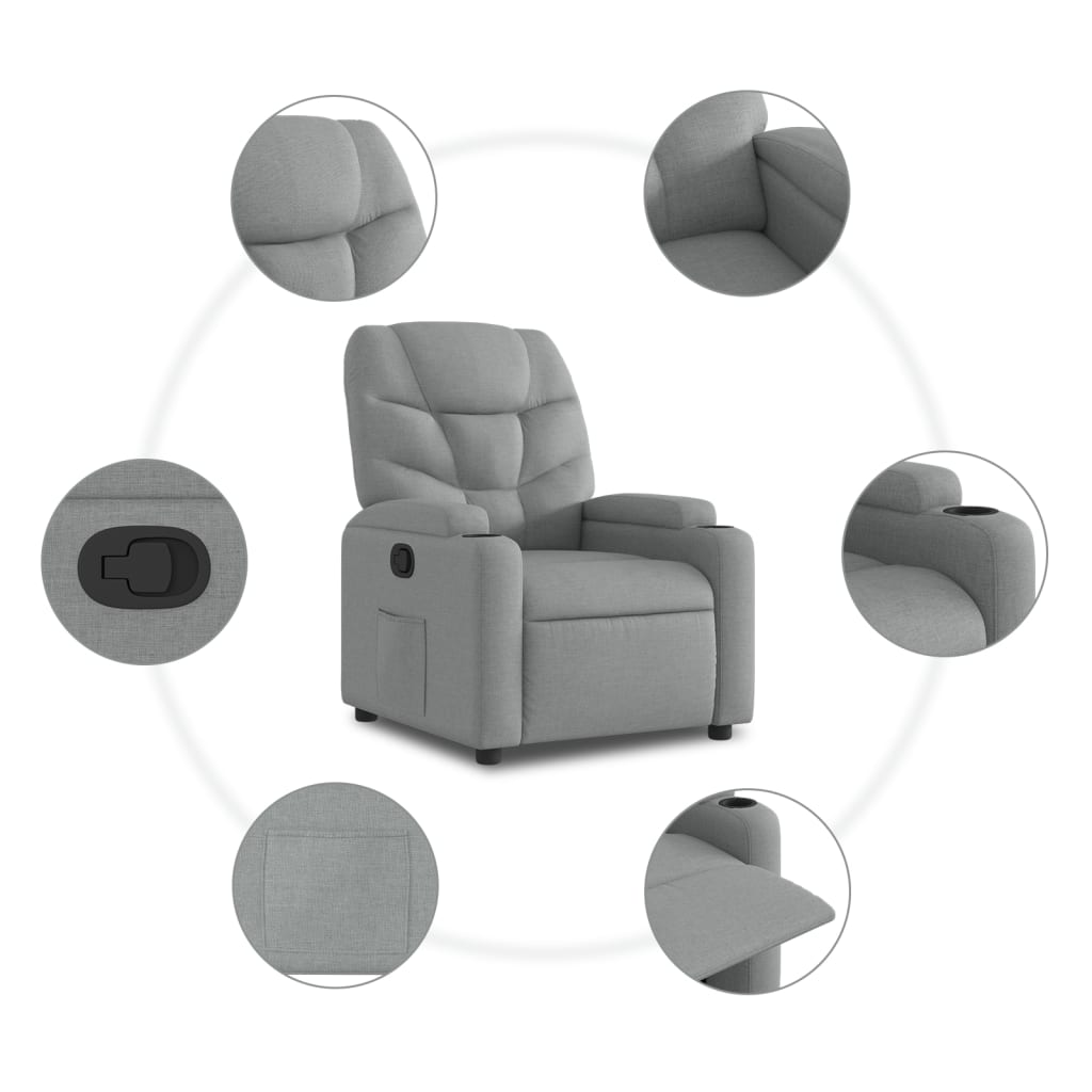 vidaXL Fotoliu rabatabil, gri deschis, material textil