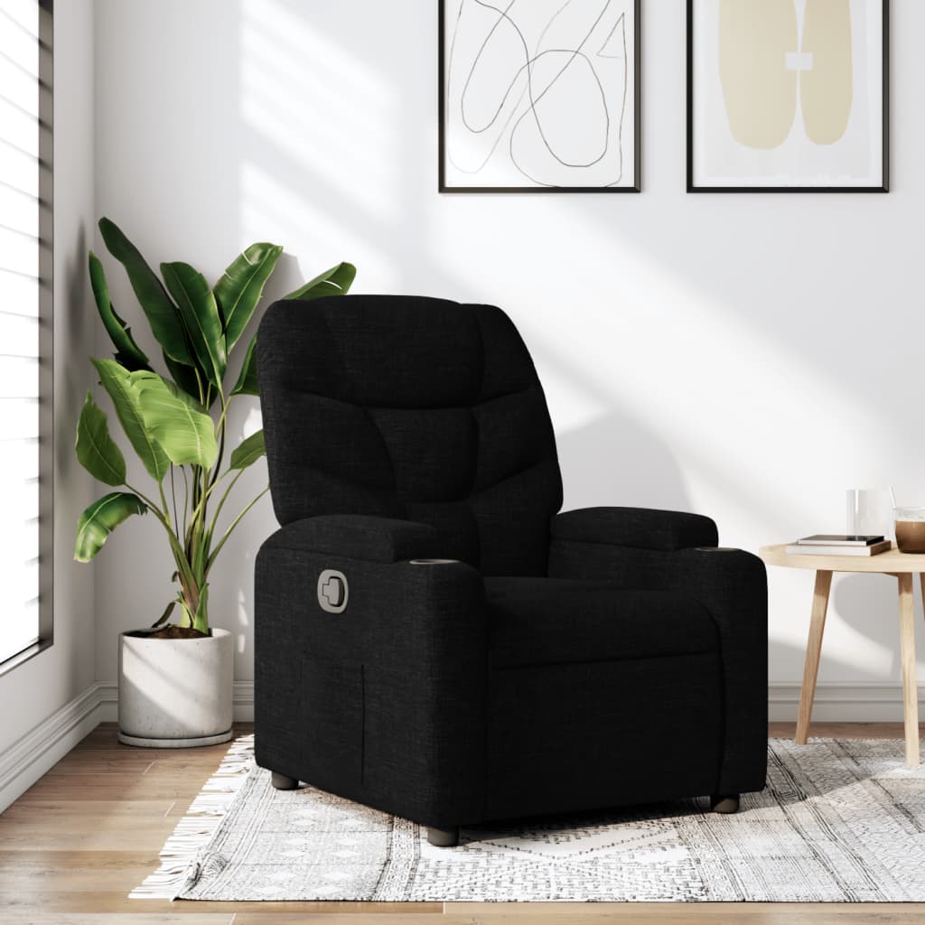 vidaXL Fotoliu rabatabil, negru, material textil vidaXL Fotoliu rabatabil, negru, material textil