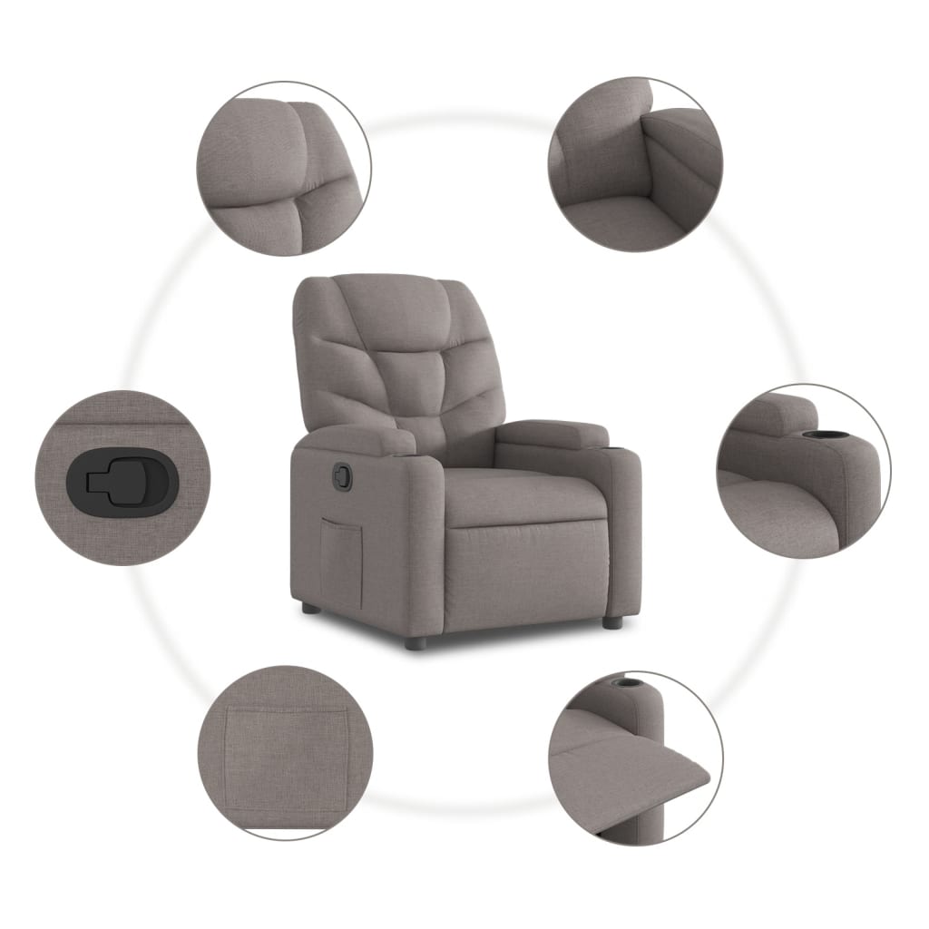 vidaXL Fotoliu rabatabil, gri taupe, material textil