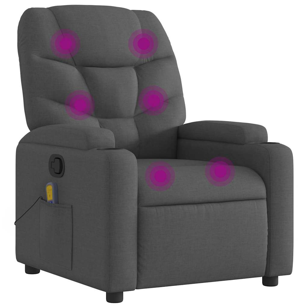 vidaXL Fotoliu de masaj rabatabil, gri închis, material textil