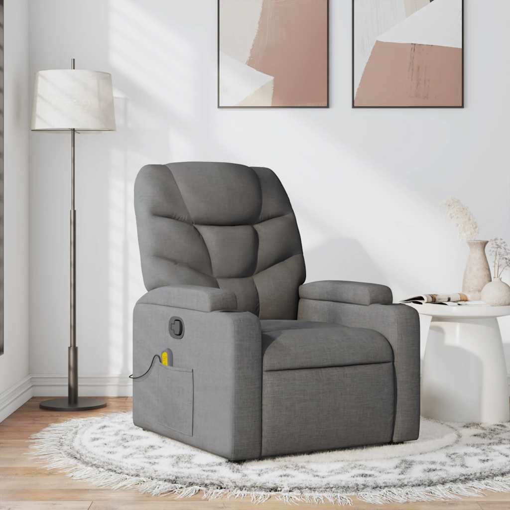 vidaXL Fotoliu de masaj rabatabil, gri închis, material textil