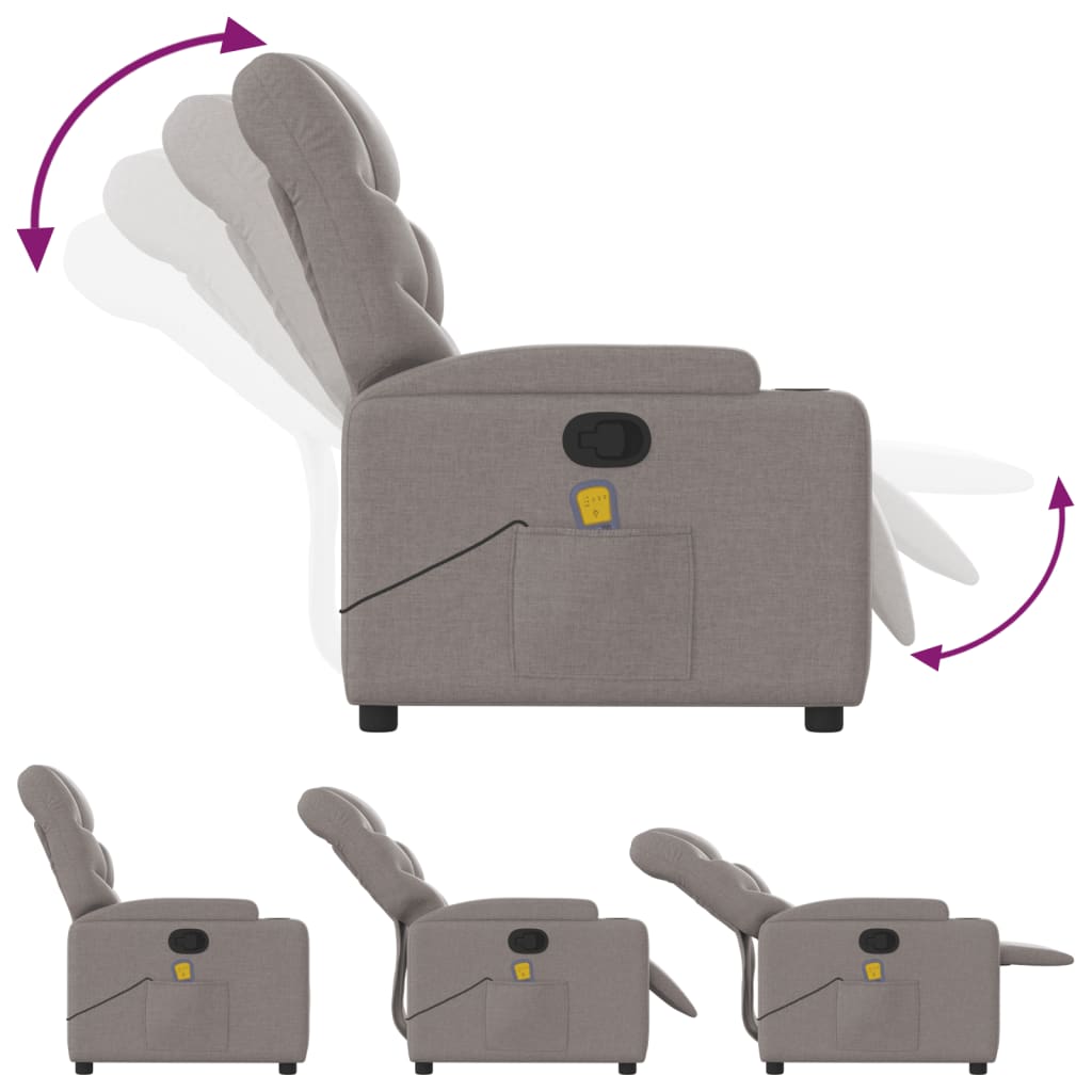 vidaXL Fotoliu de masaj rabatabil, gri taupe, material textil