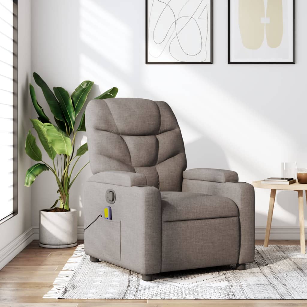 vidaXL Fotoliu de masaj rabatabil, gri taupe, material textil