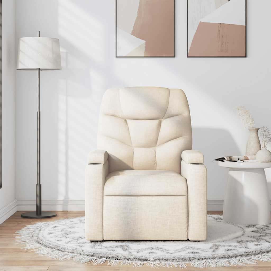 vidaXL Fotoliu rabatabil de masaj, crem, material textil