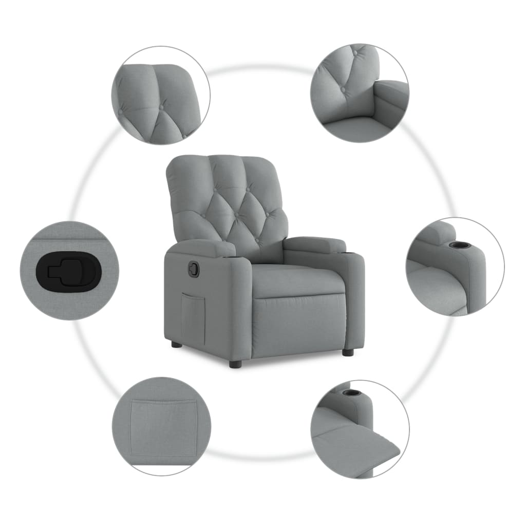 vidaXL Fotoliu rabatabil, gri deschis, material textil