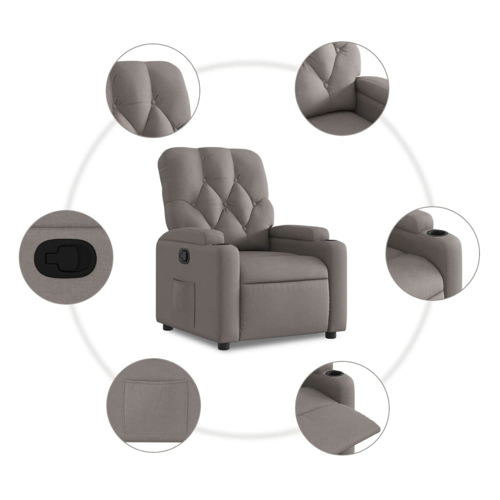 vidaXL Fotoliu rabatabil, gri taupe, material textil