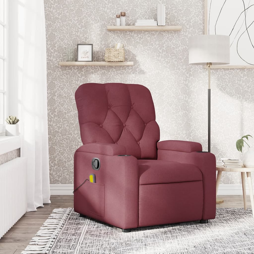 vidaXL Fotoliu de masaj rabatabil, roșu vin, material textil vidaXL Fotoliu de masaj rabatabil, roșu vin, material textil