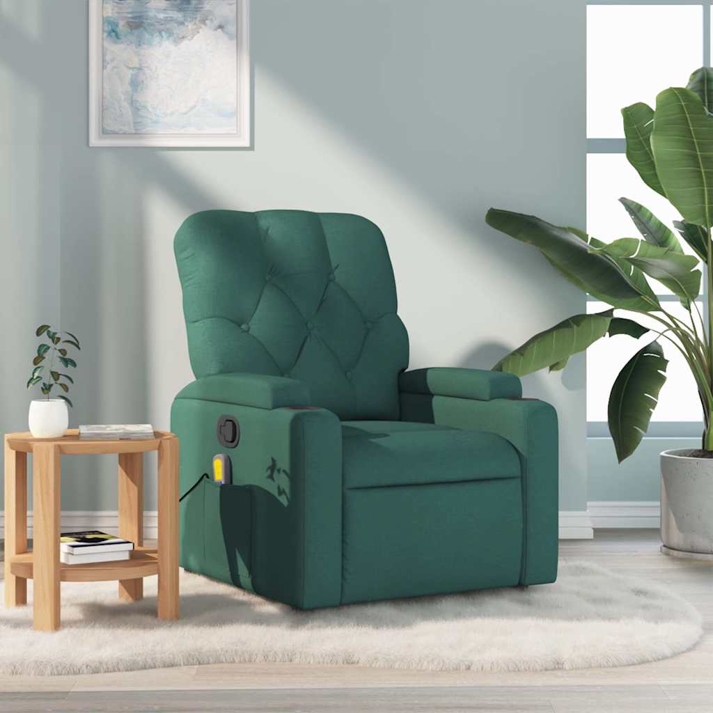 vidaXL Fotoliu de masaj rabatabil, verde închis, material textil vidaXL Fotoliu de masaj rabatabil, verde închis, material textil