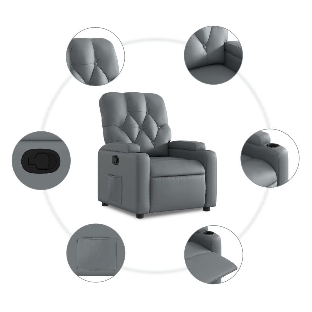 vidaXL Fotoliu rabatabil, gri, piele ecologică