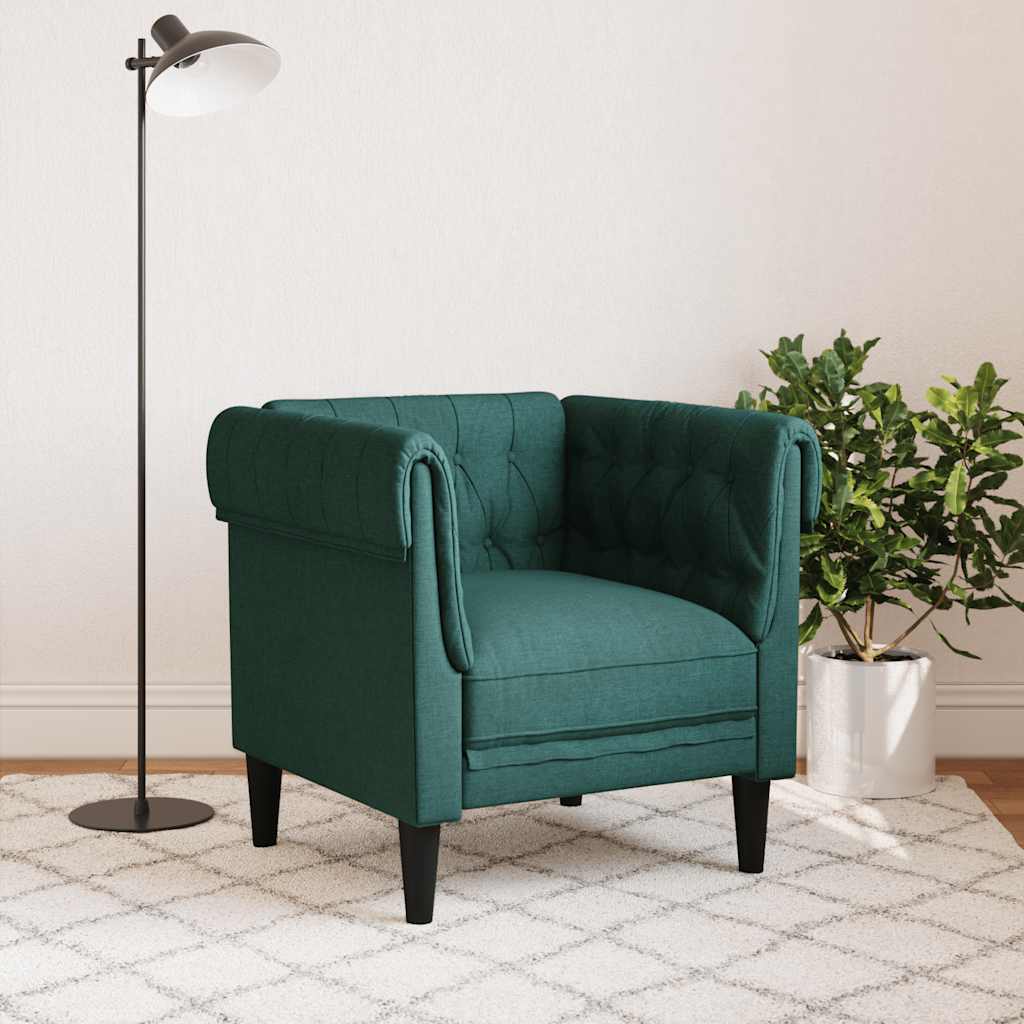 vidaXL Fotoliu Chesterfield verde închis, material textil