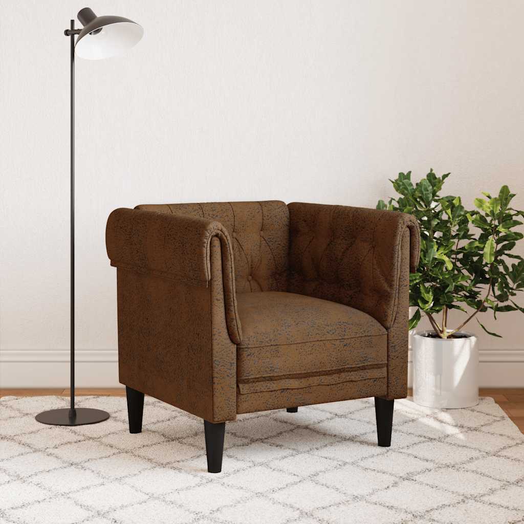 vidaXL Fotoliu Chesterfield, maro, material textil