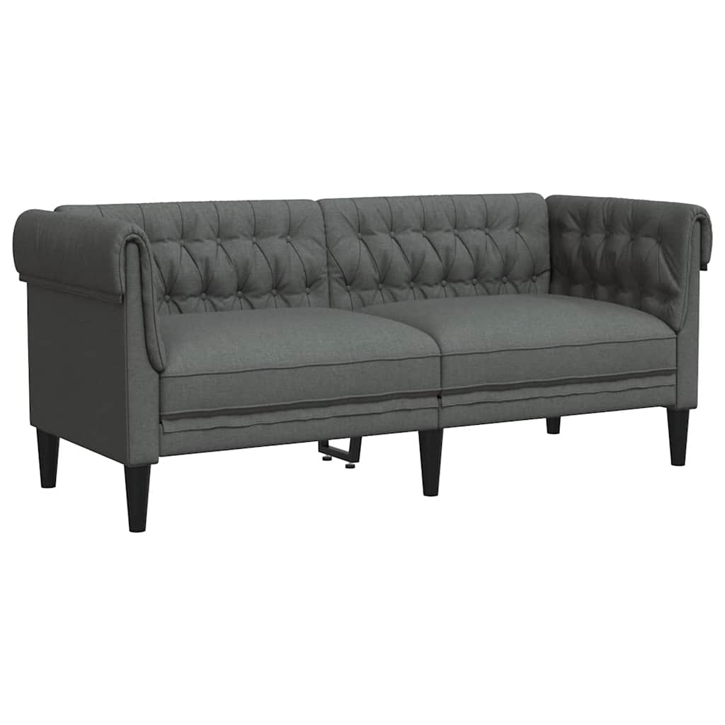 vidaXL Canapea Chesterfield cu 2 locuri, gri închis, material textil