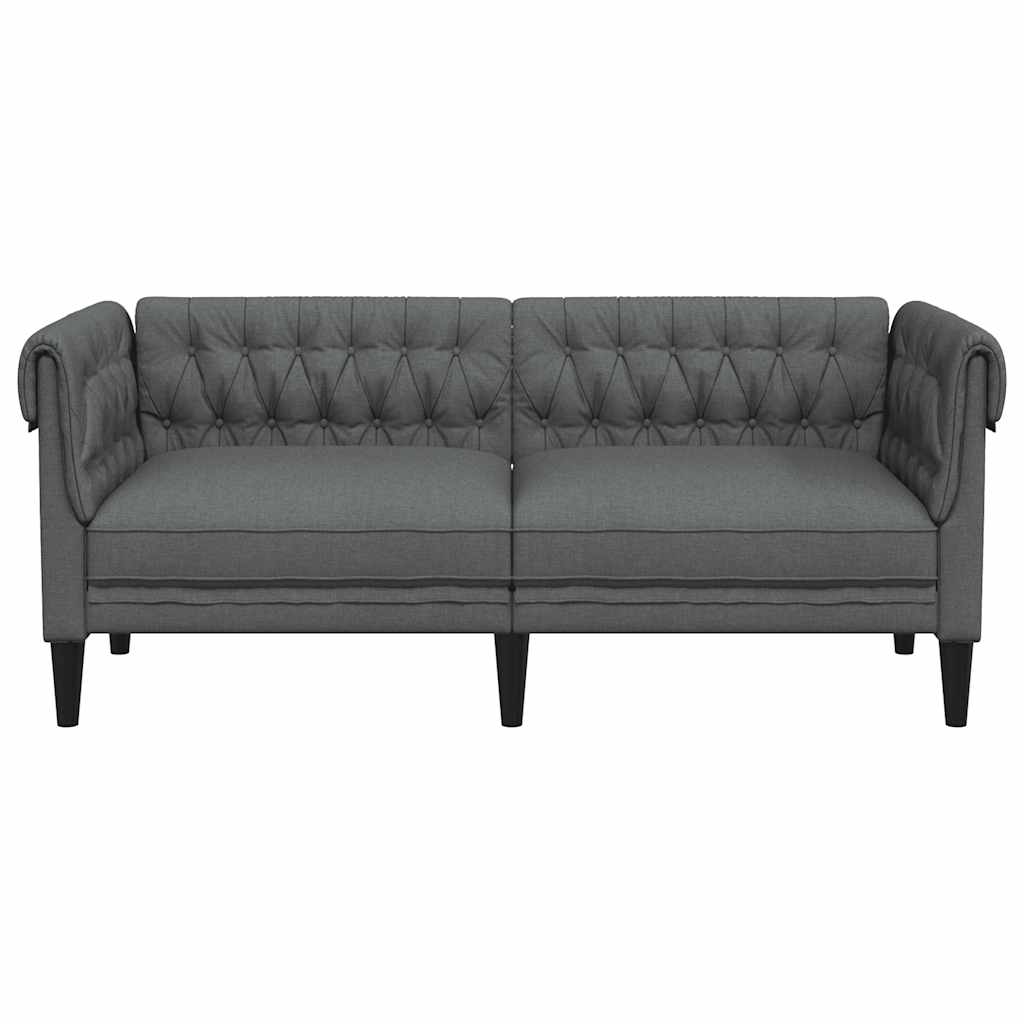 vidaXL Canapea Chesterfield cu 2 locuri, gri închis, material textil