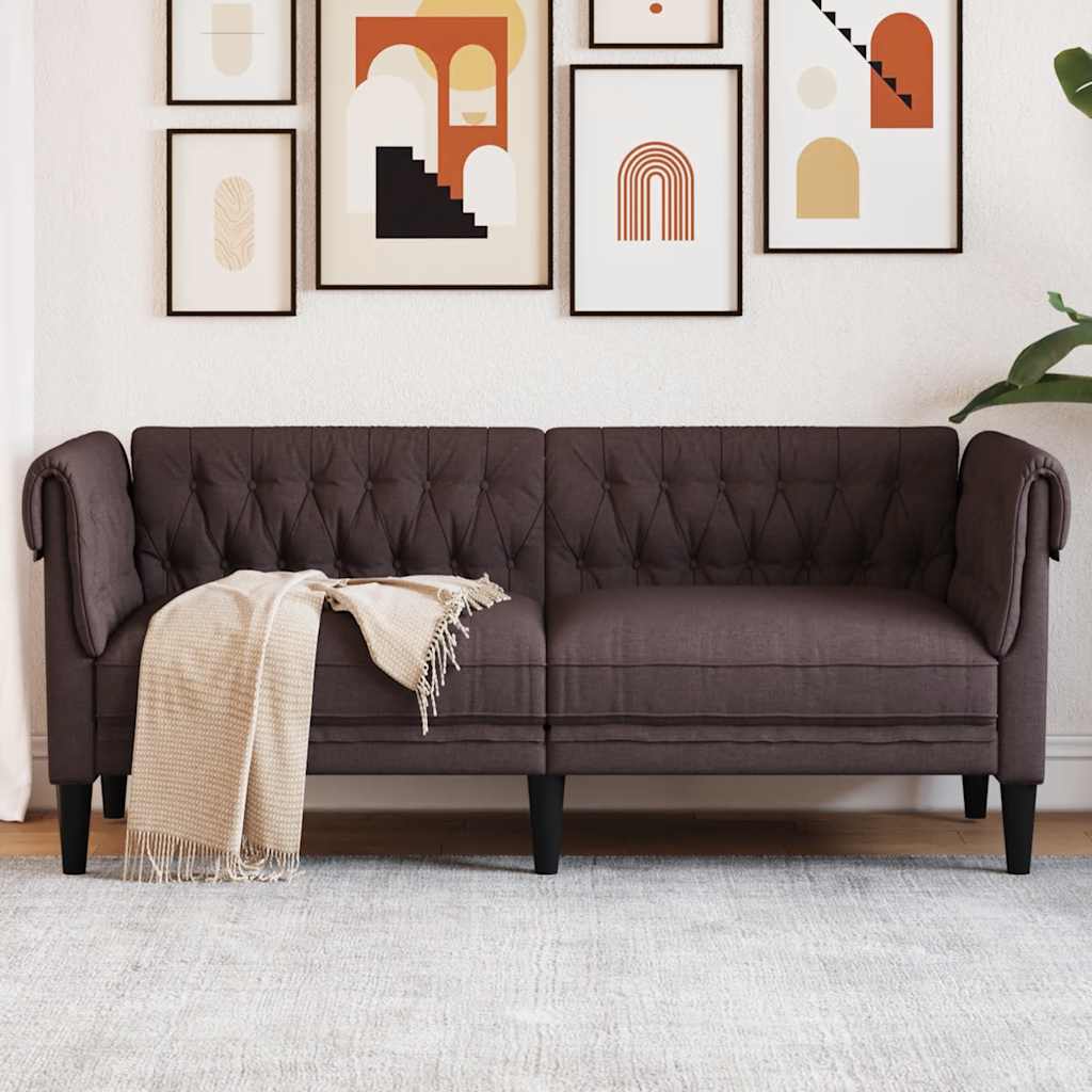 vidaXL Canapea Chesterfield cu 2 locuri, maro închis, material textil vidaXL Canapea Chesterfield cu 2 locuri, maro închis, material textil