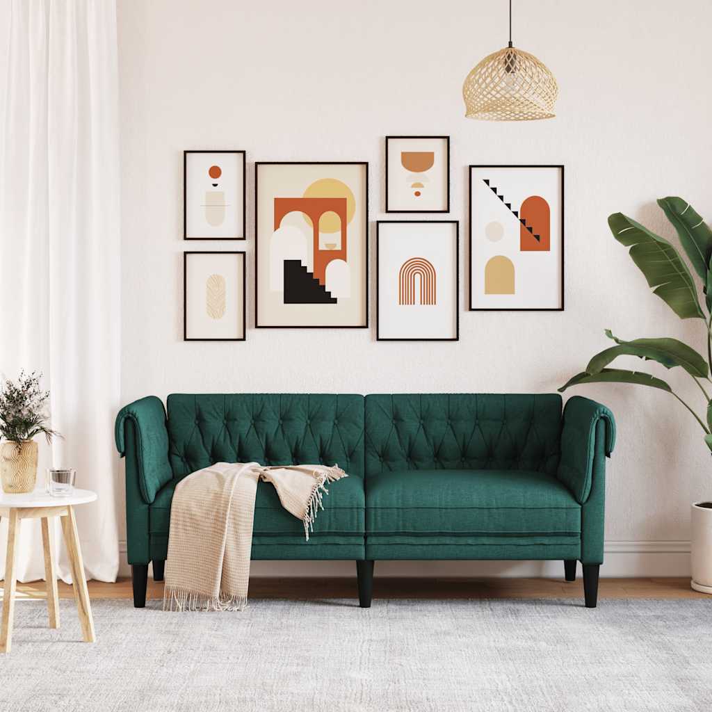 vidaXL Canapea Chesterfield cu 2 locuri, verde închis, material textil vidaXL Canapea Chesterfield cu 2 locuri, verde închis, material textil