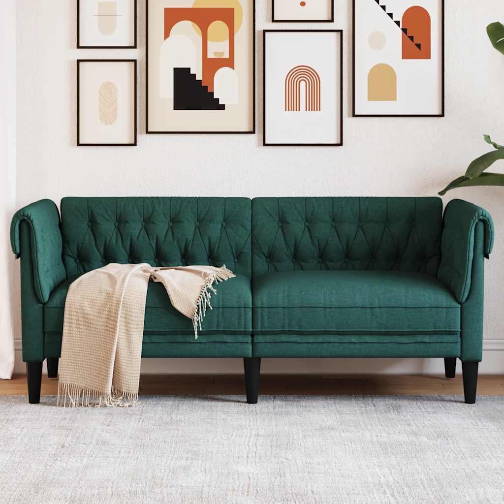 vidaXL Canapea Chesterfield cu 2 locuri, verde închis, material textil vidaXL Canapea Chesterfield cu 2 locuri, verde închis, material textil