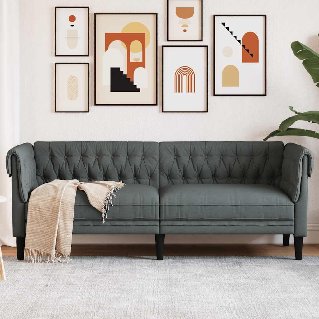 vidaXL Canapea Chesterfield cu 3 locuri, gri închis, material textil vidaXL Canapea Chesterfield cu 3 locuri, gri închis, material textil
