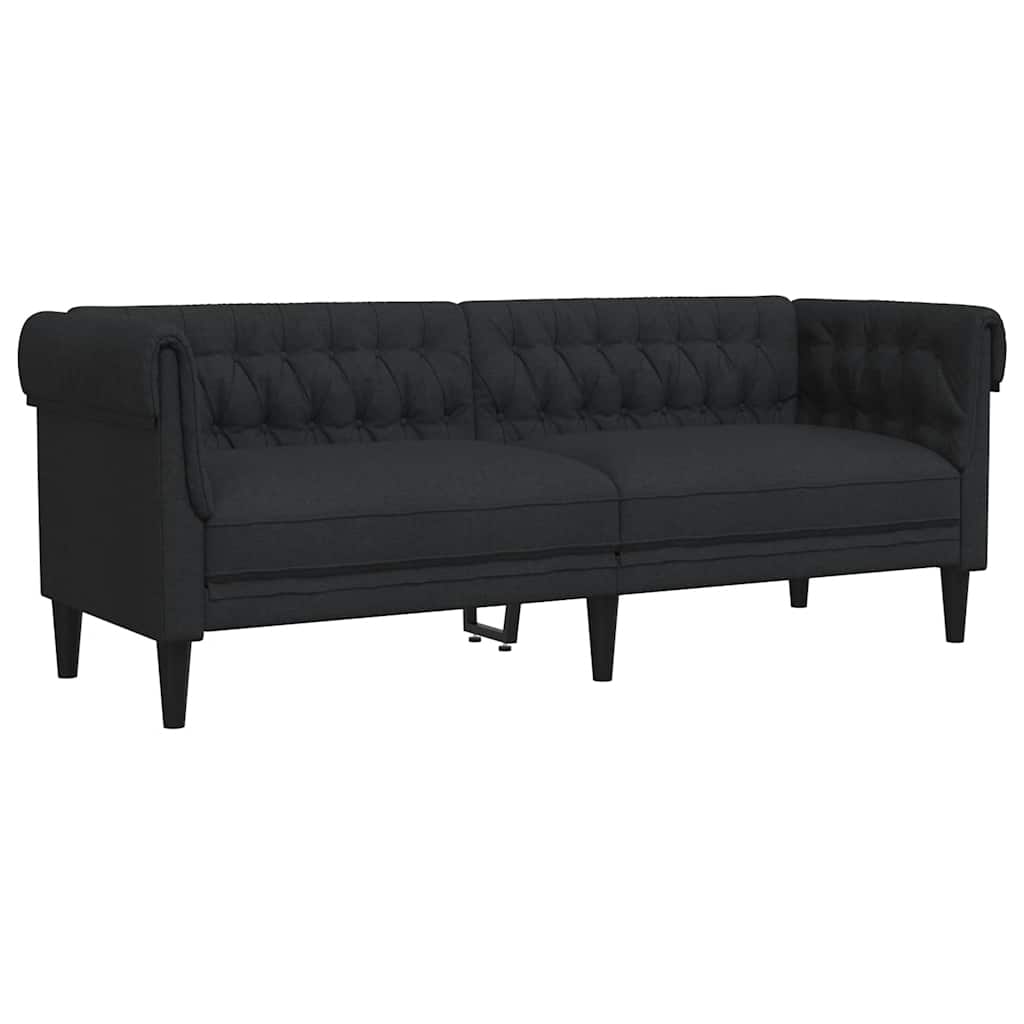 vidaXL Canapea Chesterfield cu 3 locuri, negru, material textil vidaXL Canapea Chesterfield cu 3 locuri, negru, material textil