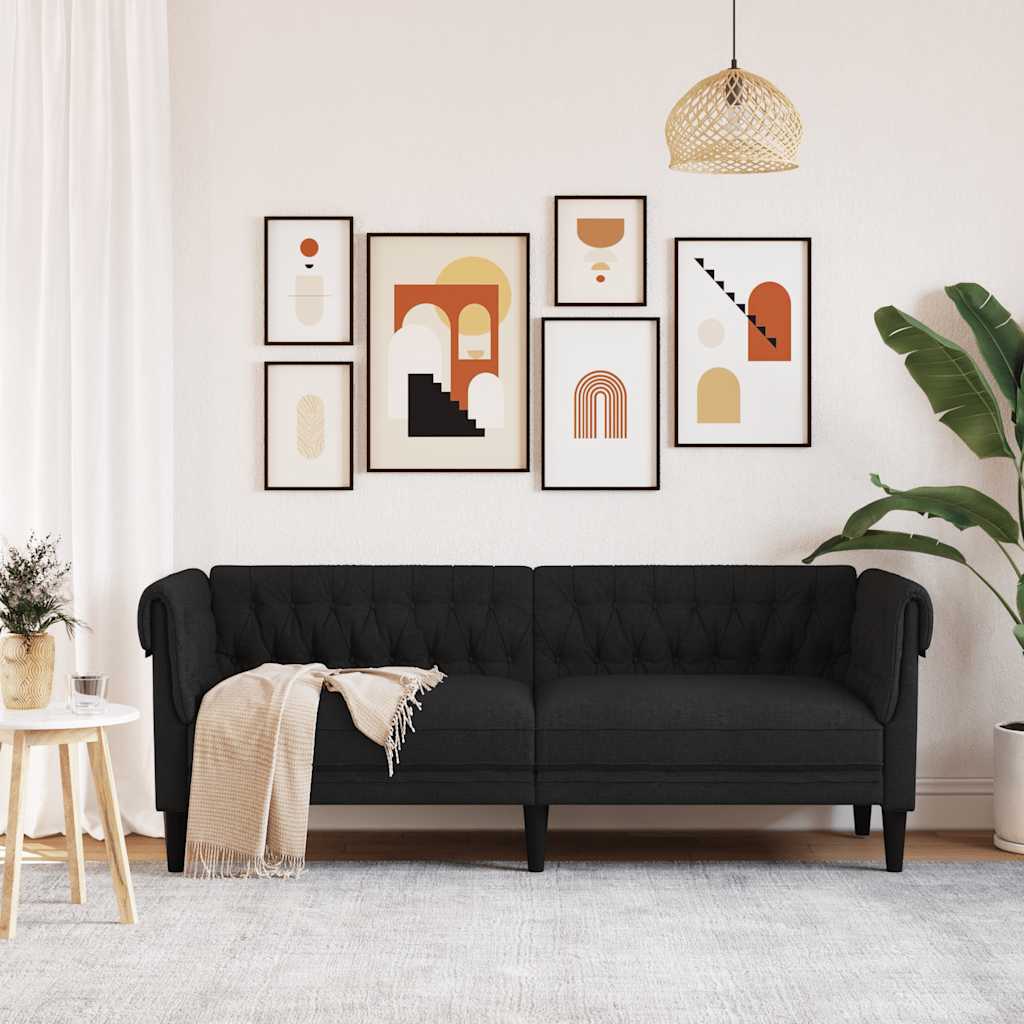 vidaXL Canapea Chesterfield cu 3 locuri, negru, material textil vidaXL Canapea Chesterfield cu 3 locuri, negru, material textil