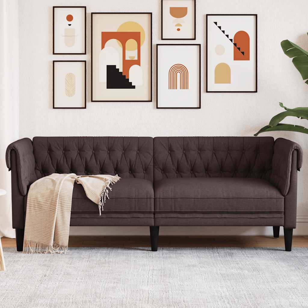 vidaXL Canapea Chesterfield cu 3 locuri, maro închis, material textil vidaXL Canapea Chesterfield cu 3 locuri, maro închis, material textil