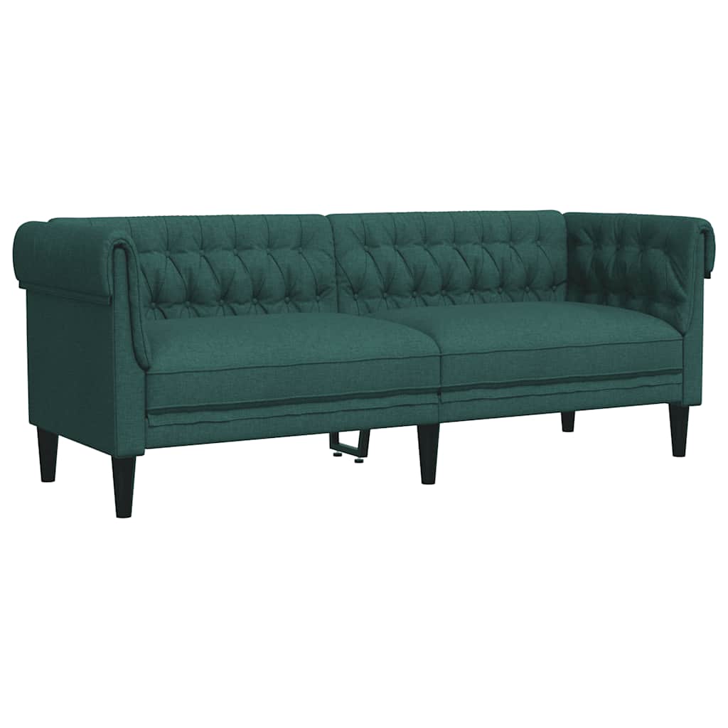 vidaXL Canapea Chesterfield cu 3 locuri, verde închis, material textil vidaXL Canapea Chesterfield cu 3 locuri, verde închis, material textil