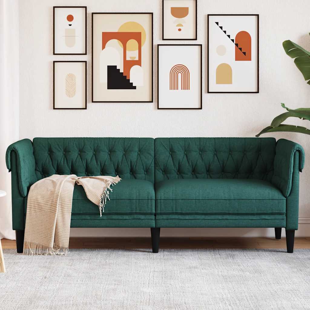 vidaXL Canapea Chesterfield cu 3 locuri, verde închis, material textil vidaXL Canapea Chesterfield cu 3 locuri, verde închis, material textil