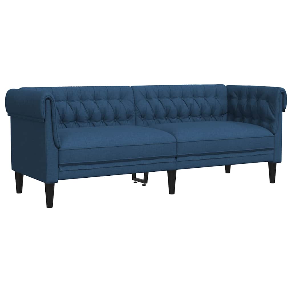 vidaXL Canapea Chesterfield cu 3 locuri, albastru, material textil vidaXL Canapea Chesterfield cu 3 locuri, albastru, material textil