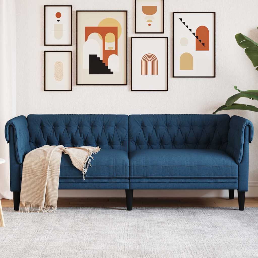 vidaXL Canapea Chesterfield cu 3 locuri, albastru, material textil vidaXL Canapea Chesterfield cu 3 locuri, albastru, material textil