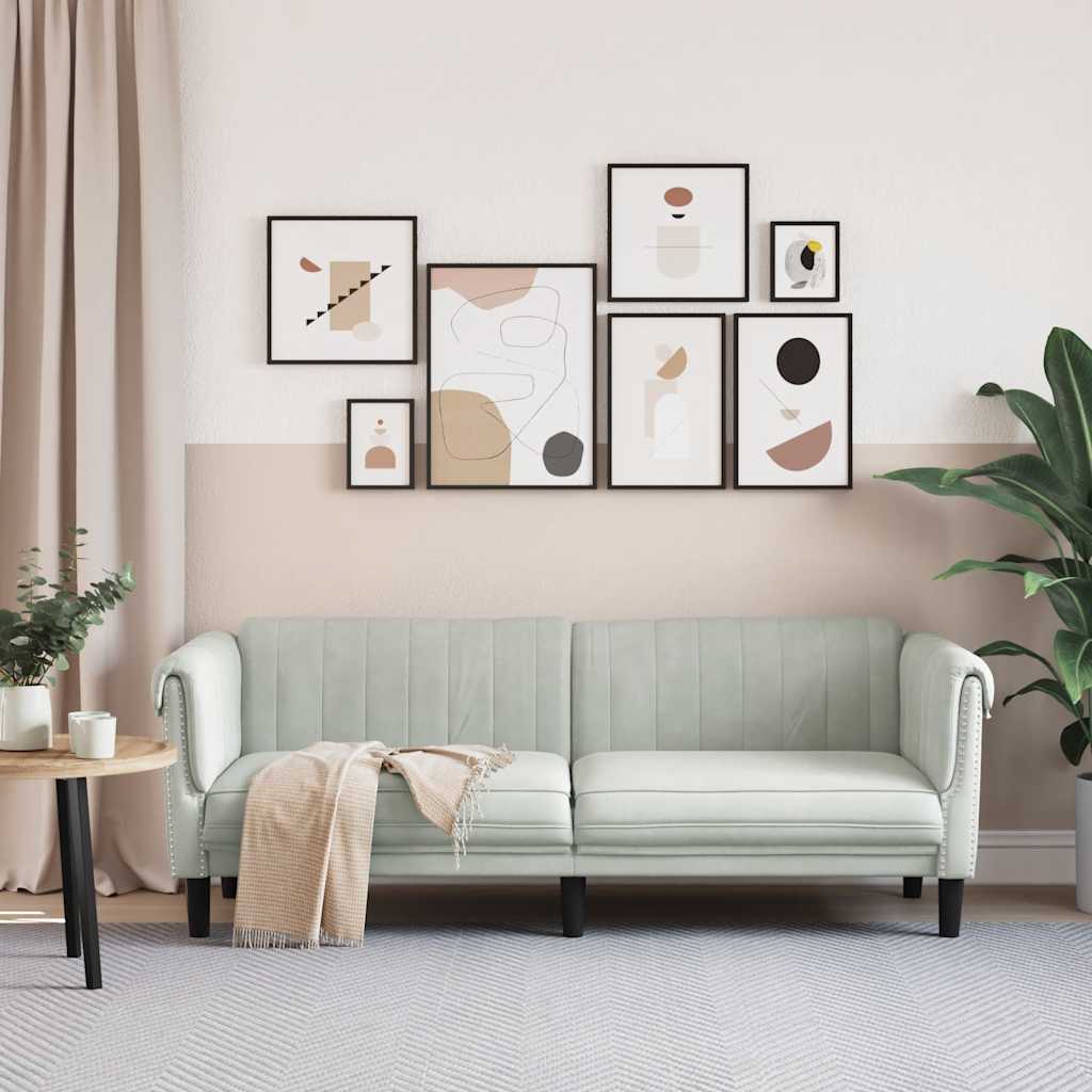 vidaXL Canapea cu 3 locuri, gri deschis, material catifea vidaXL Canapea cu 3 locuri, gri deschis, material catifea