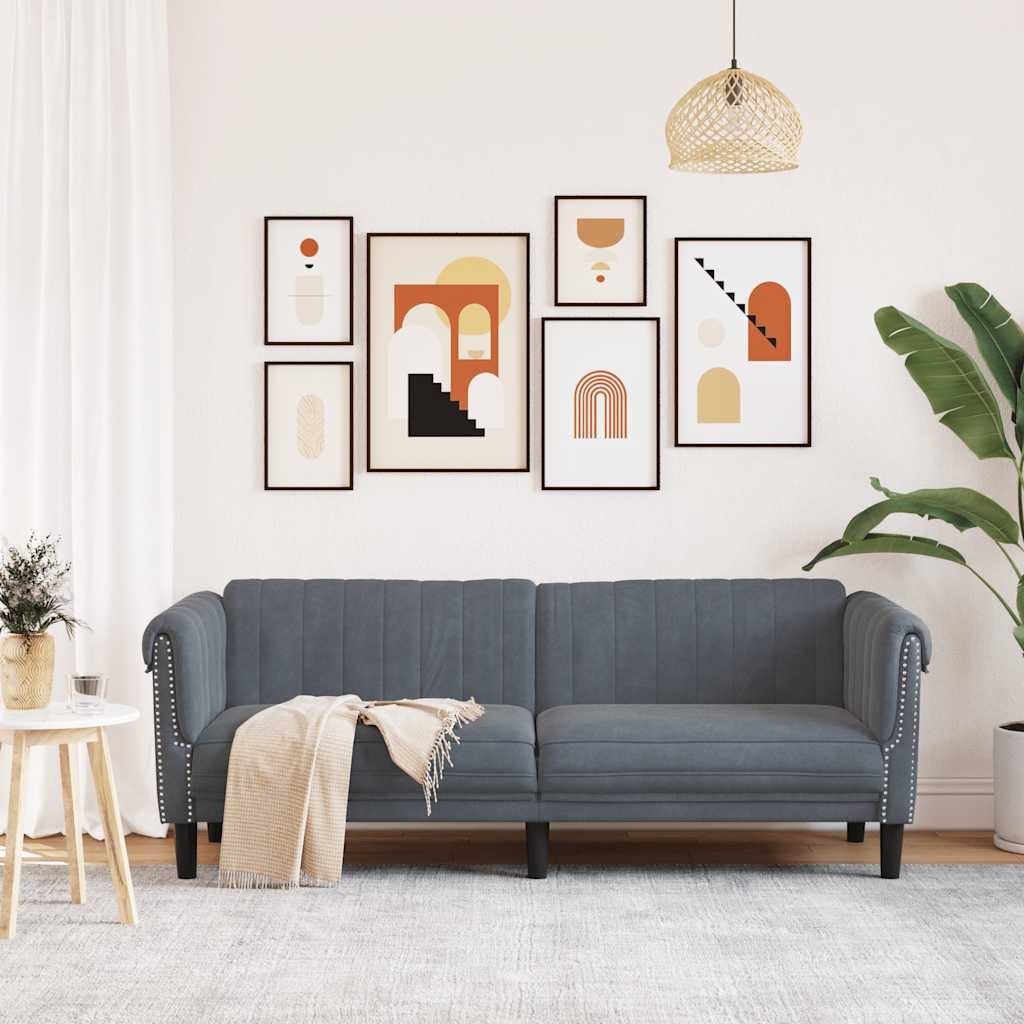 vidaXL Canapea cu 3 locuri, gri închis, material catifea vidaXL Canapea cu 3 locuri, gri închis, material catifea