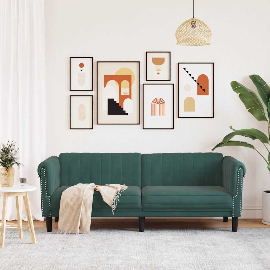 vidaXL Canapea cu 3 locuri, verde închis, catifea vidaXL Canapea cu 3 locuri, verde închis, catifea