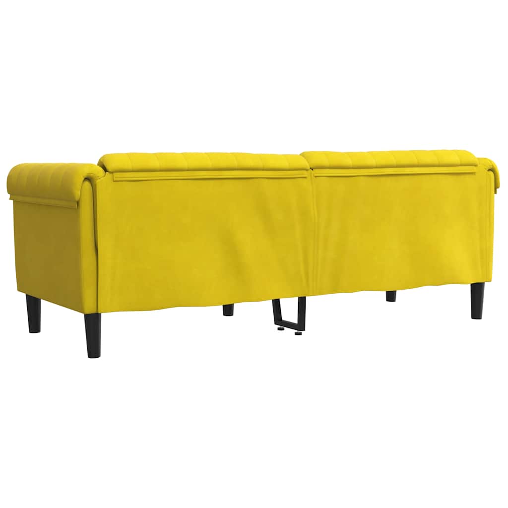 vidaXL Canapea cu 3 locuri, galben, catifea vidaXL Canapea cu 3 locuri, galben, catifea