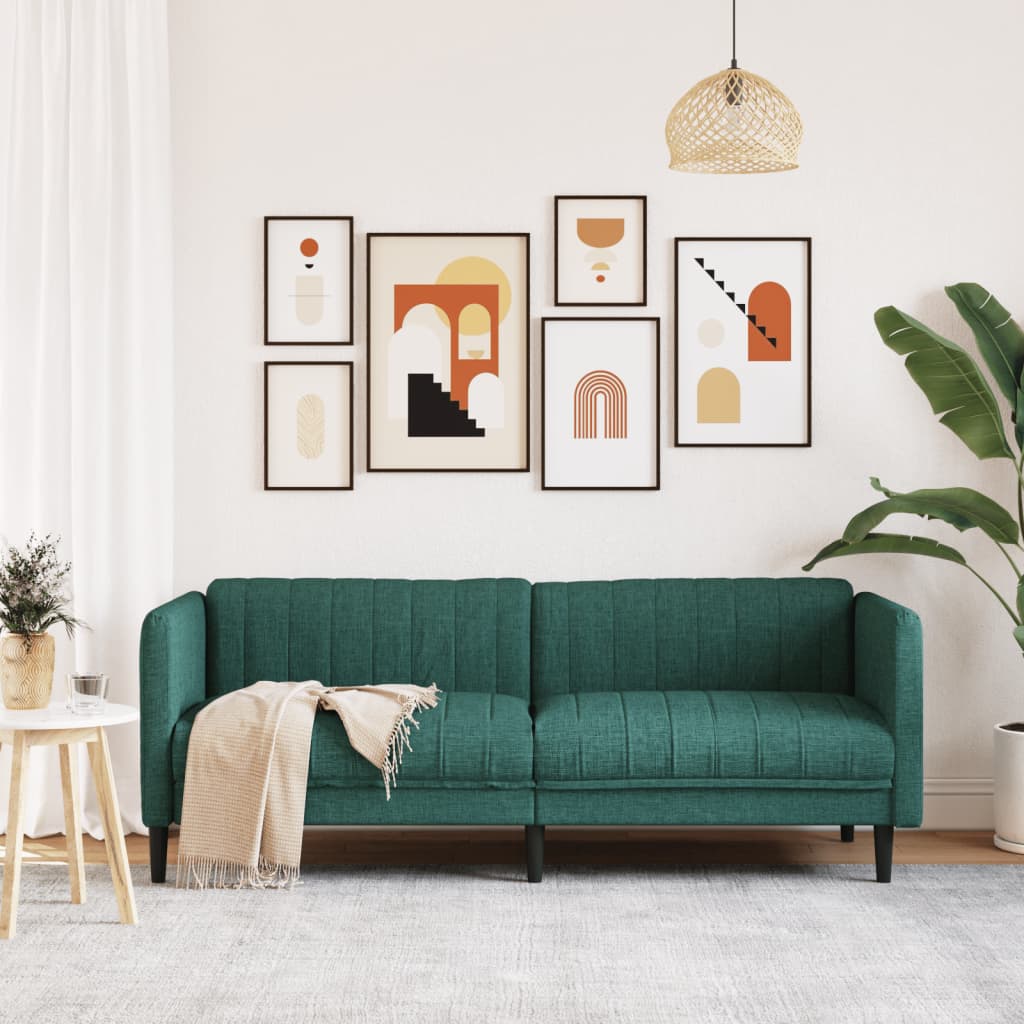 vidaXL Canapea cu 3 locuri, verde închis, material textil vidaXL Canapea cu 3 locuri, verde închis, material textil