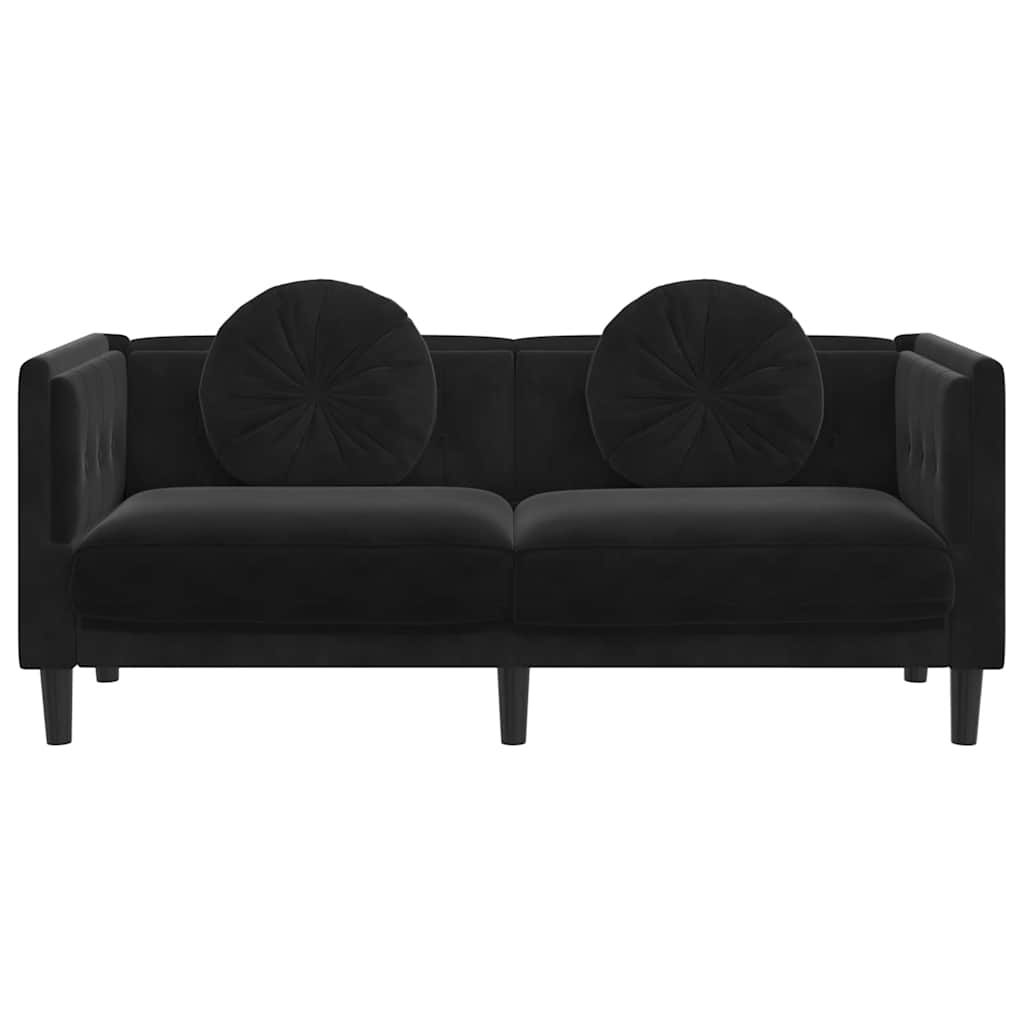 vidaXL Canapea cu perne, 2 locuri, negru, catifea