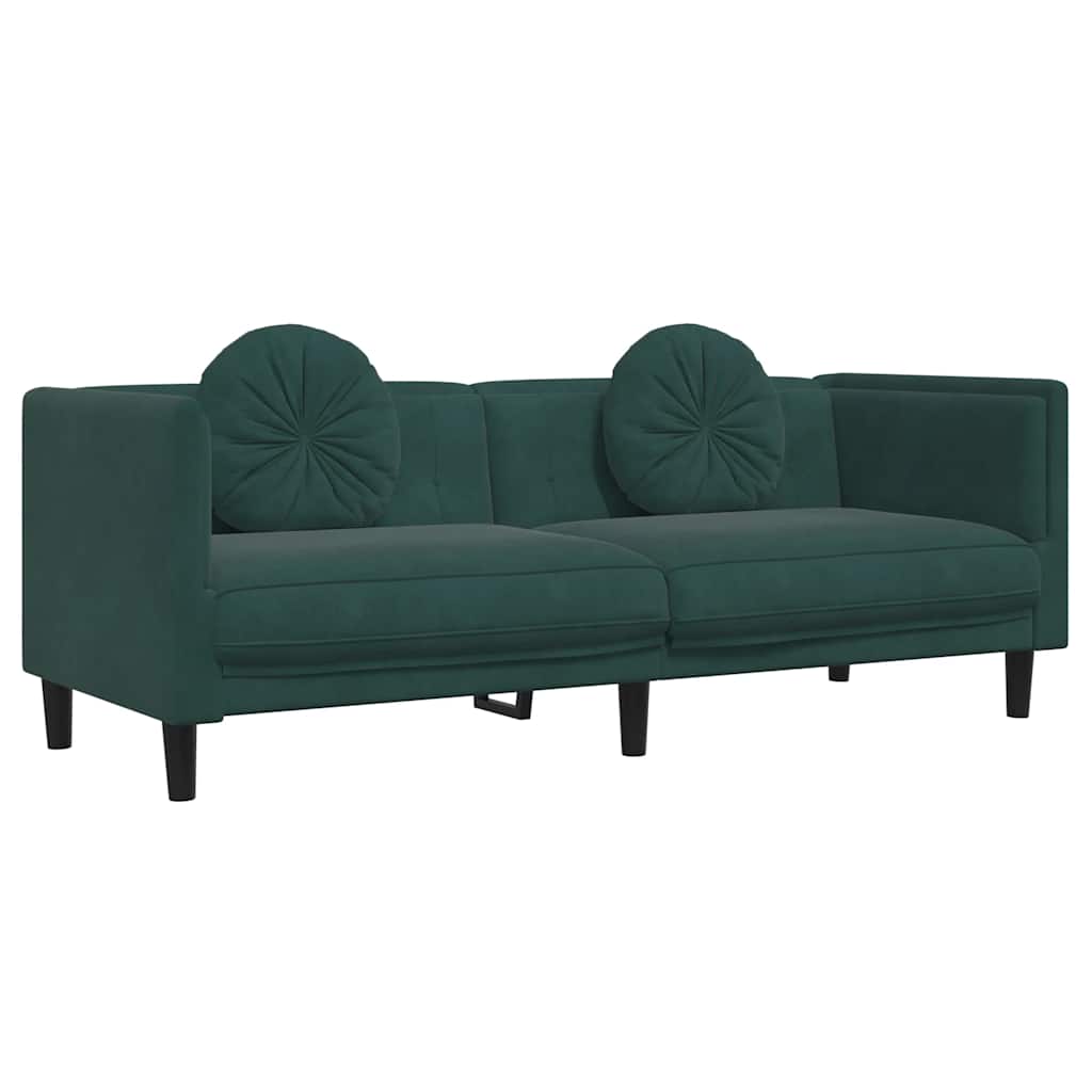vidaXL Canapea cu perne, 3 locuri, verde închis, catifea