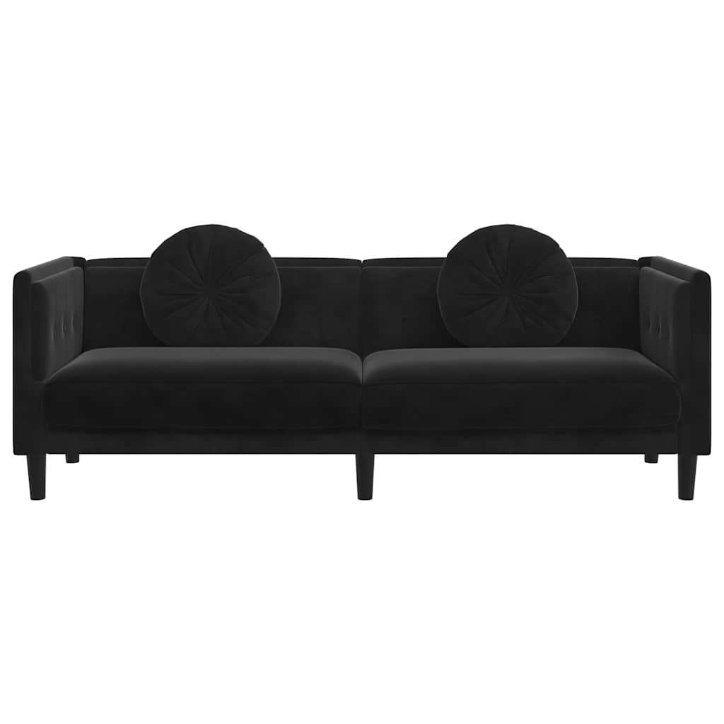 vidaXL Canapea cu perne, 3 locuri, negru, catifea