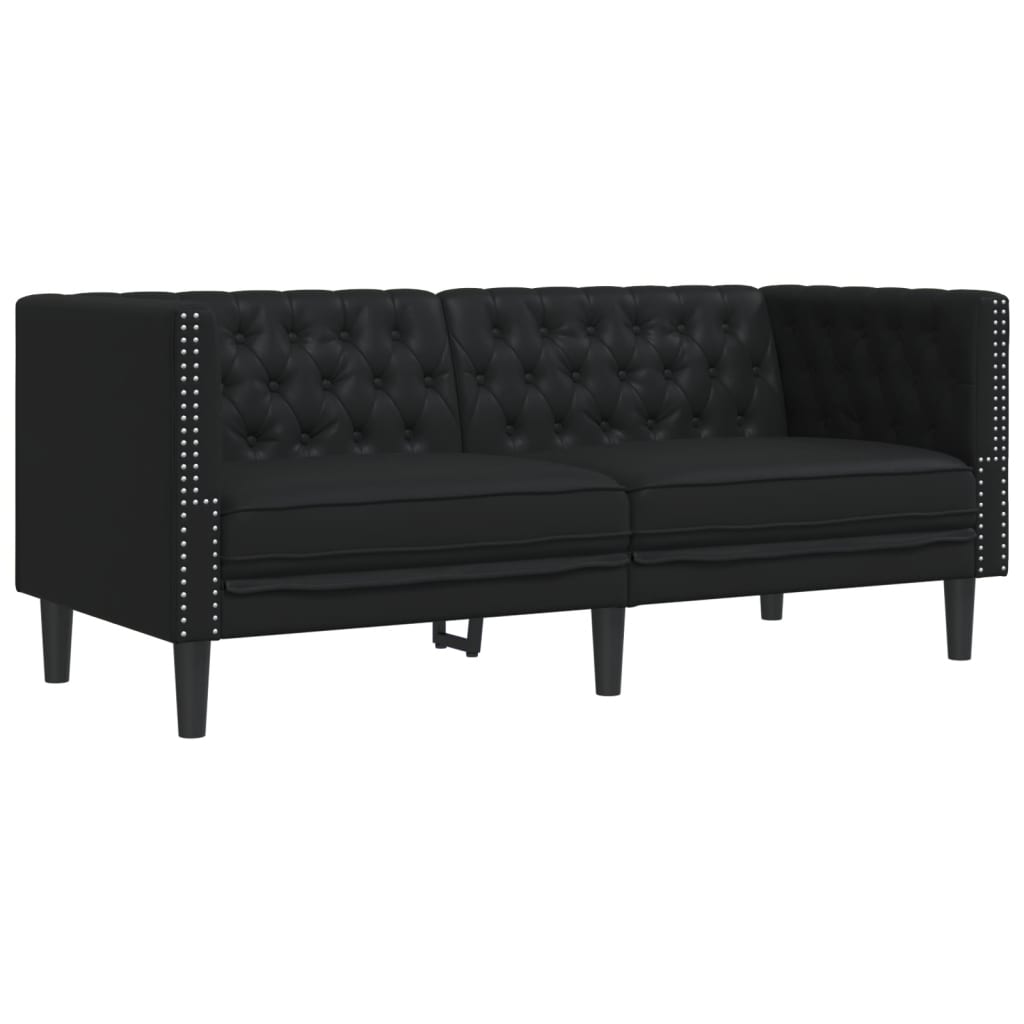 vidaXL Fotoliu Chesterfield cu 2 locuri, negru, piele ecologică