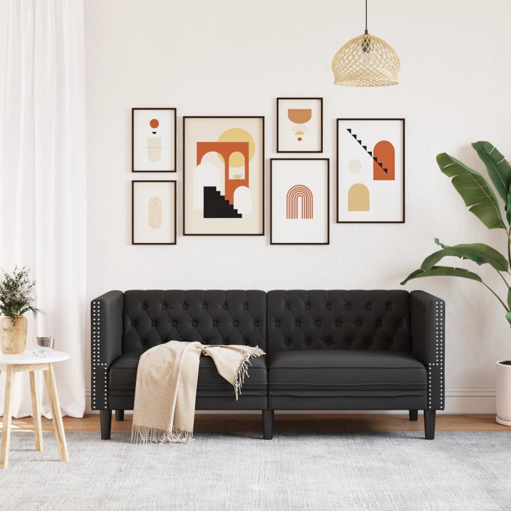 vidaXL Fotoliu Chesterfield cu 2 locuri, negru, piele ecologică