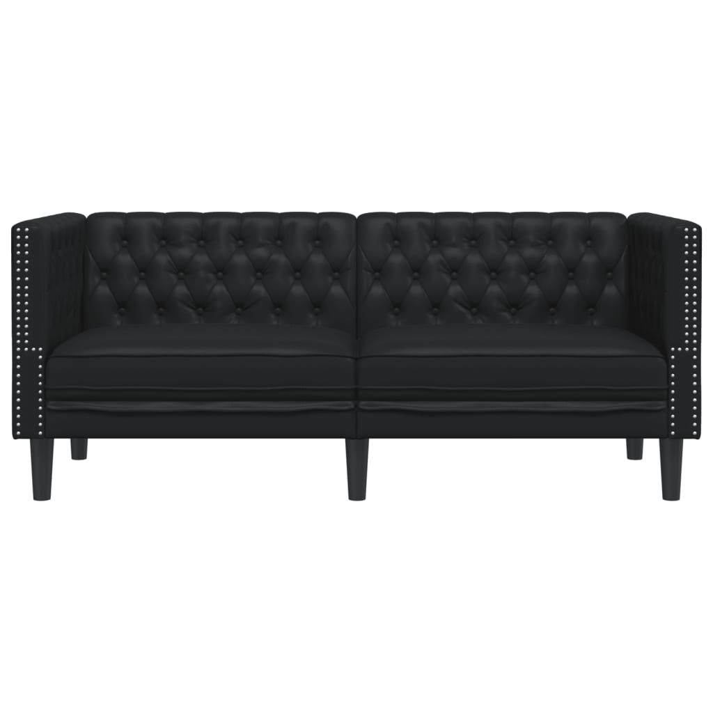 vidaXL Fotoliu Chesterfield cu 2 locuri, negru, piele ecologică