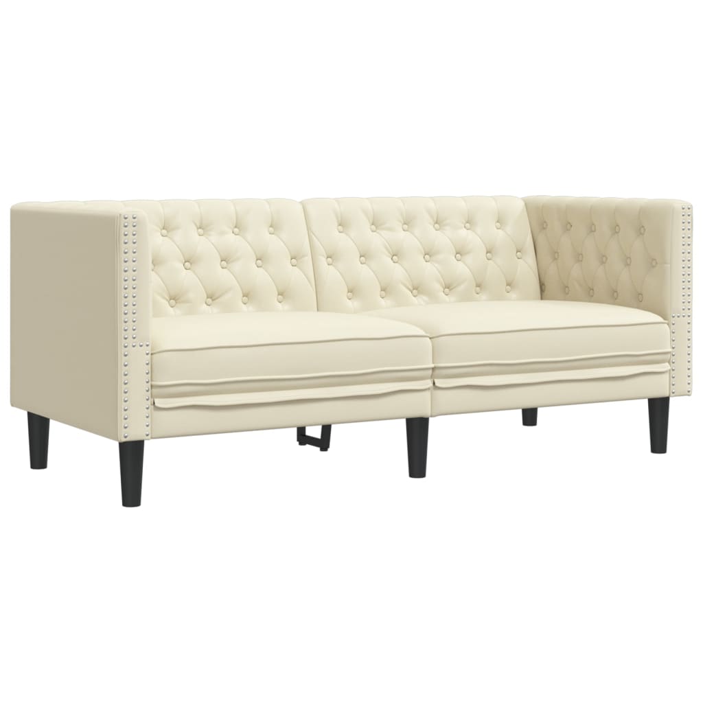 vidaXL Canapea Chesterfield cu 2 locuri, crem, piele ecologică vidaXL Canapea Chesterfield cu 2 locuri, crem, piele ecologică