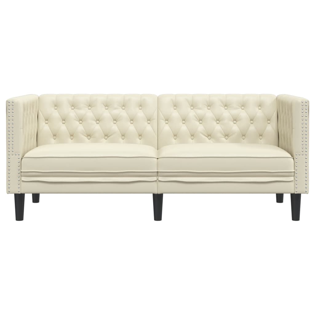 vidaXL Canapea Chesterfield cu 2 locuri, crem, piele ecologică vidaXL Canapea Chesterfield cu 2 locuri, crem, piele ecologică