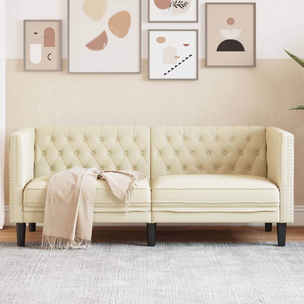 vidaXL Canapea Chesterfield cu 2 locuri, crem, piele ecologică vidaXL Canapea Chesterfield cu 2 locuri, crem, piele ecologică