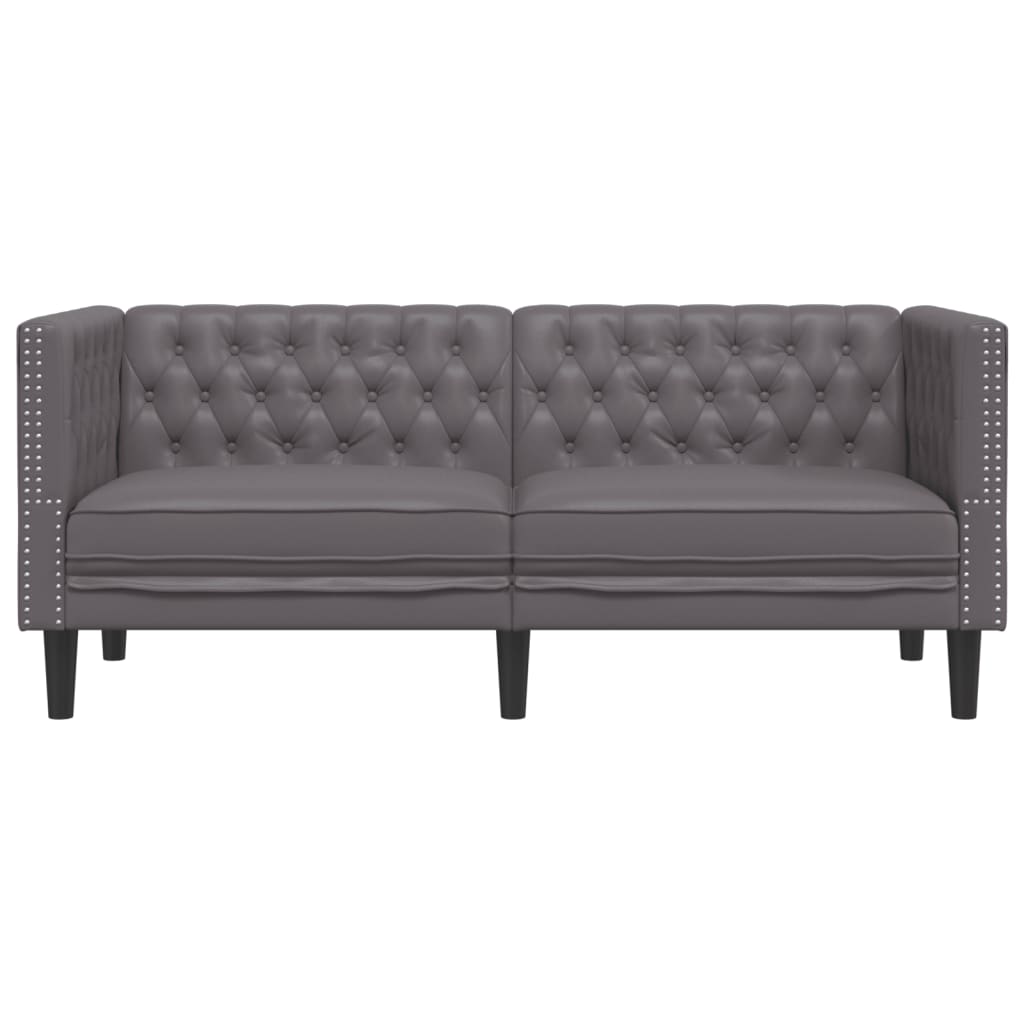 vidaXL Canapea Chesterfield cu 2 locuri, gri, piele ecologică vidaXL Canapea Chesterfield cu 2 locuri, gri, piele ecologică