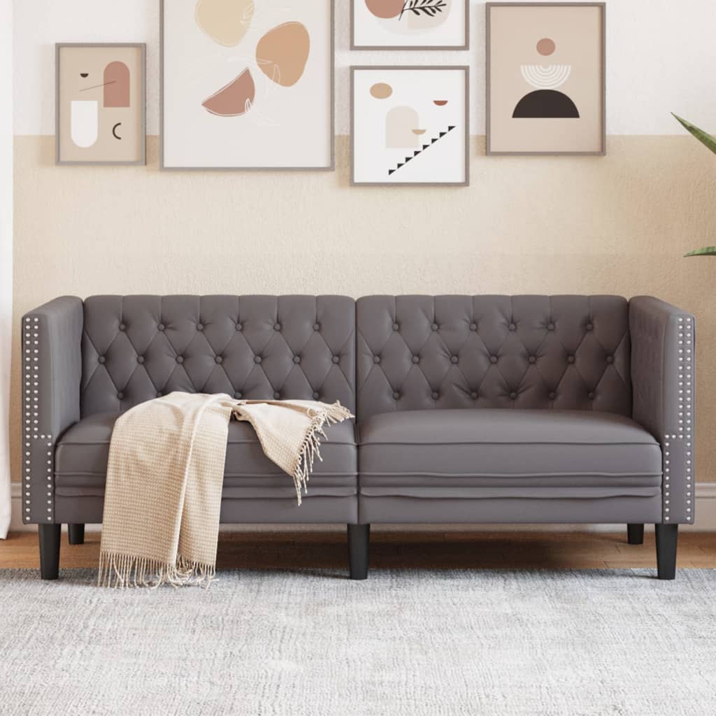 vidaXL Canapea Chesterfield cu 2 locuri, gri, piele ecologică vidaXL Canapea Chesterfield cu 2 locuri, gri, piele ecologică