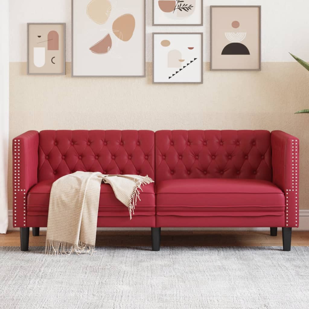 vidaXL Canapea Chesterfield cu 2 locuri, roșu vin, piele ecologică vidaXL Canapea Chesterfield cu 2 locuri, roșu vin, piele ecologică