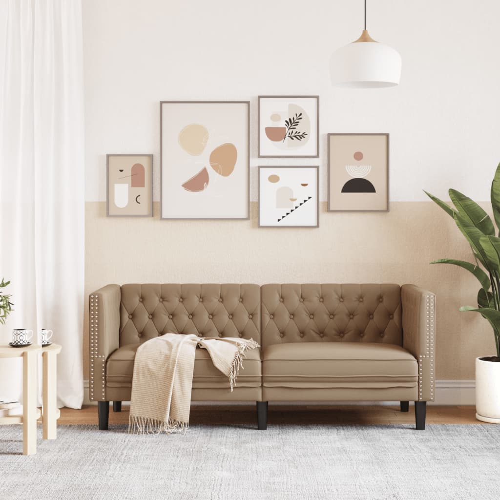 vidaXL Canapea Chesterfield cu 2 locuri, cappuccino, piele ecologică vidaXL Canapea Chesterfield cu 2 locuri, cappuccino, piele ecologică
