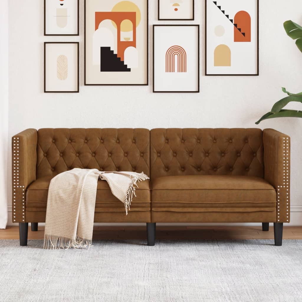 vidaXL Canapea Chesterfield cu 2 locuri maro piele întoarsă ecologică vidaXL Canapea Chesterfield cu 2 locuri maro piele întoarsă ecologică