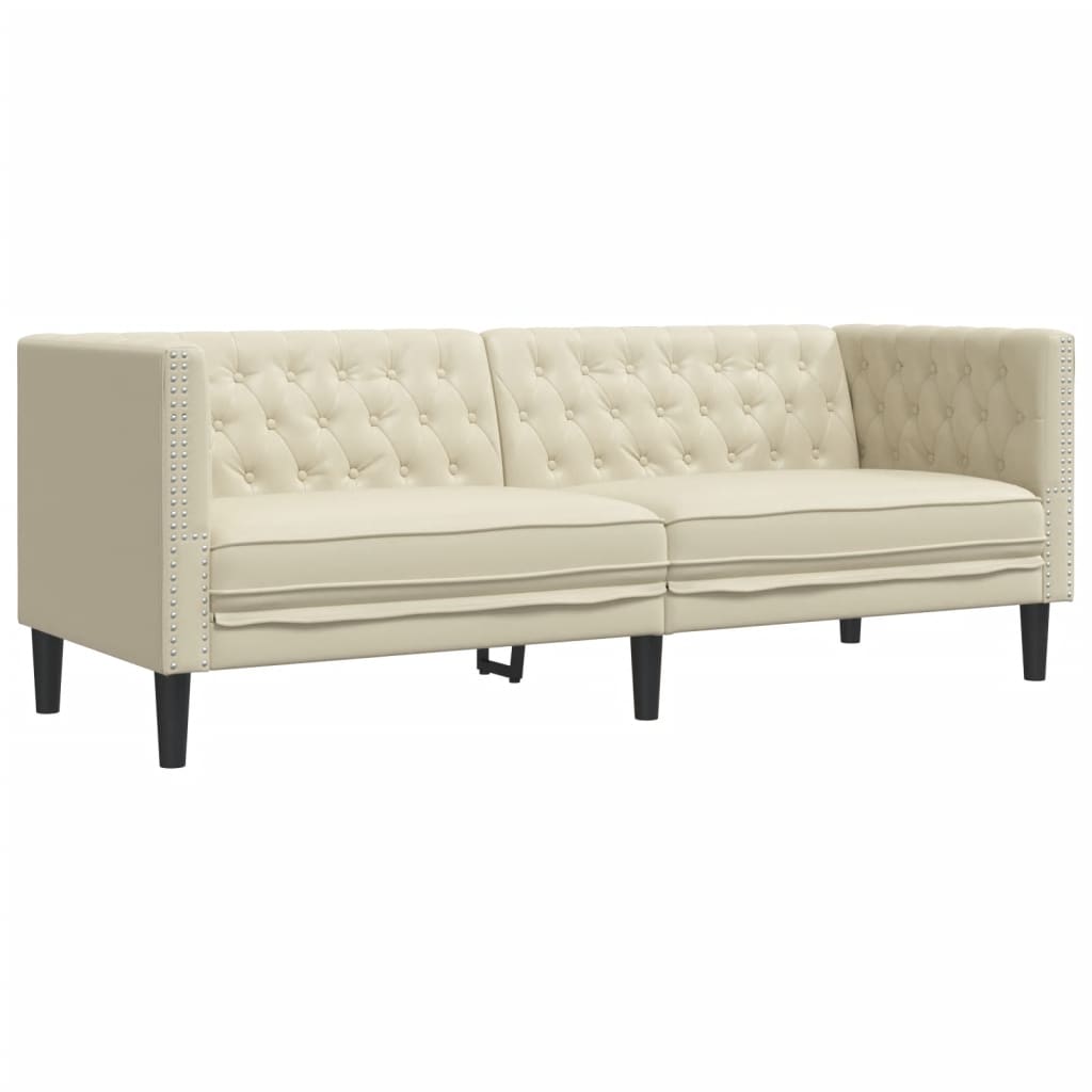vidaXL Canapea Chesterfield cu 3 locuri, crem, piele ecologică